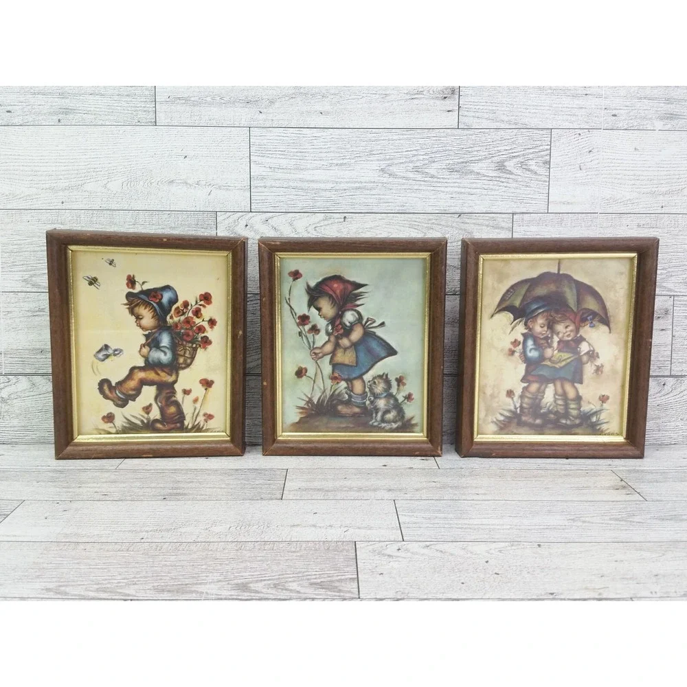 Vintage‎ Evans Framed Wall Hummel Goebel Set of 3 Intercraft Kids Boys Girls